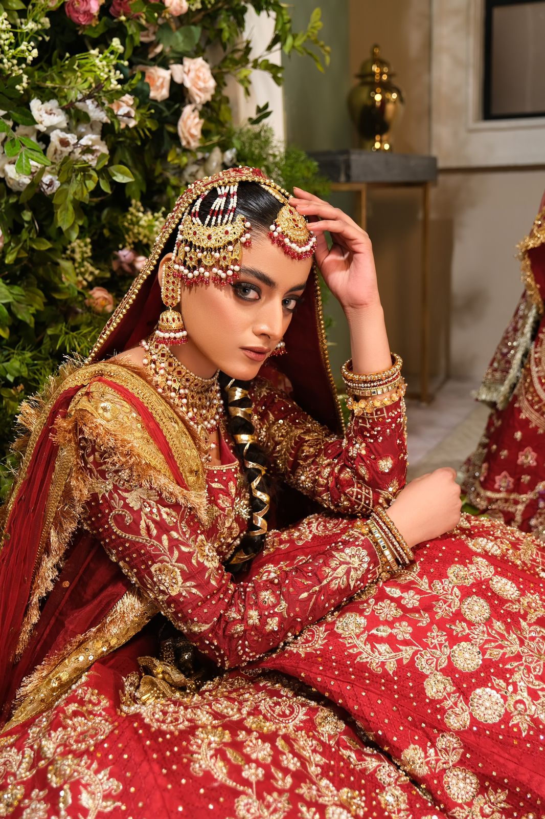 Reddish Mehroon Embroidered Silk Lehenga Choli (3-Piece) - Image 2