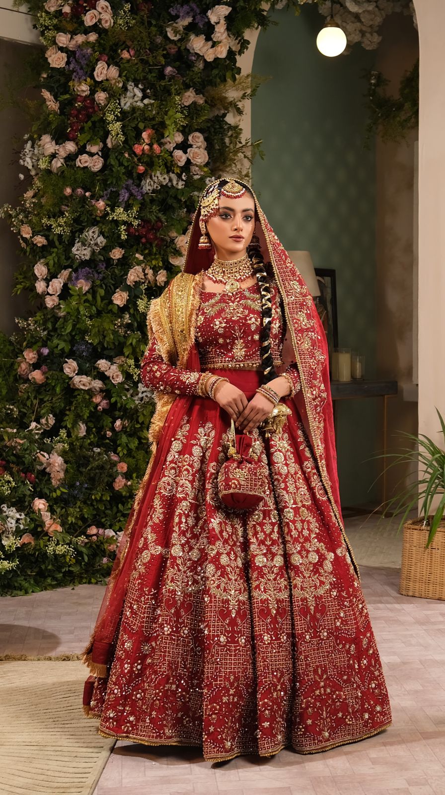 Reddish Mehroon Embroidered Silk Lehenga Choli (3-Piece) - Image 3