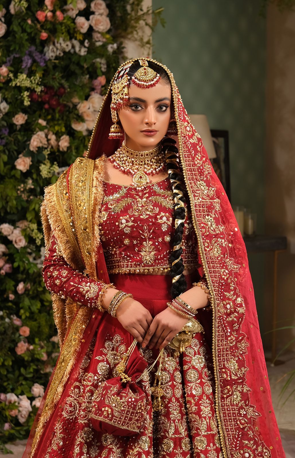 Reddish Mehroon Embroidered Silk Lehenga Choli (3-Piece) - Image 4