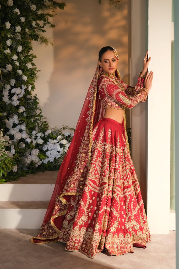 Pakistani Reddish Maroon Embroidered Silk Lehenga Choli (3-Piece) - Image 2