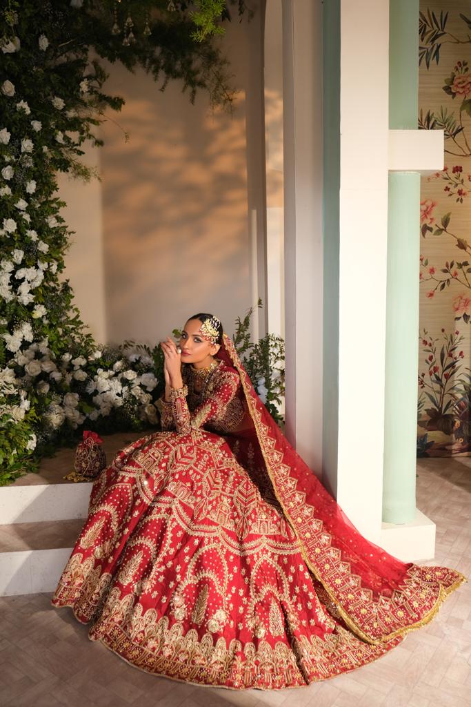 Pakistani Reddish Maroon Embroidered Silk Lehenga Choli (3-Piece) - Image 4