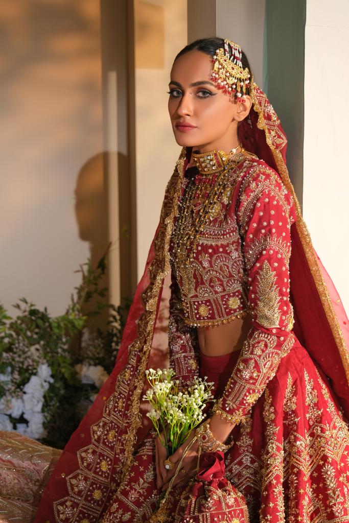 Pakistani Reddish Maroon Embroidered Silk Lehenga Choli (3-Piece) - Image 5