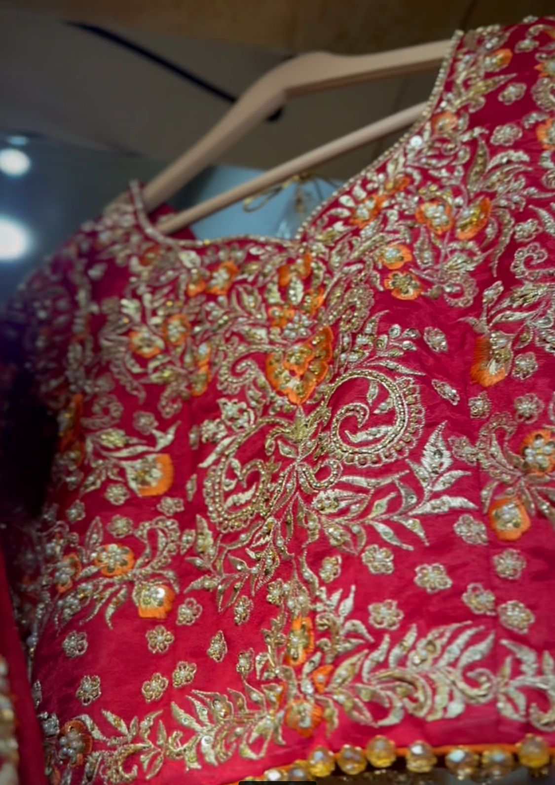 Reddish Mehroon Embroidered Silk Lehenga Choli (3-Piece) - Image 5