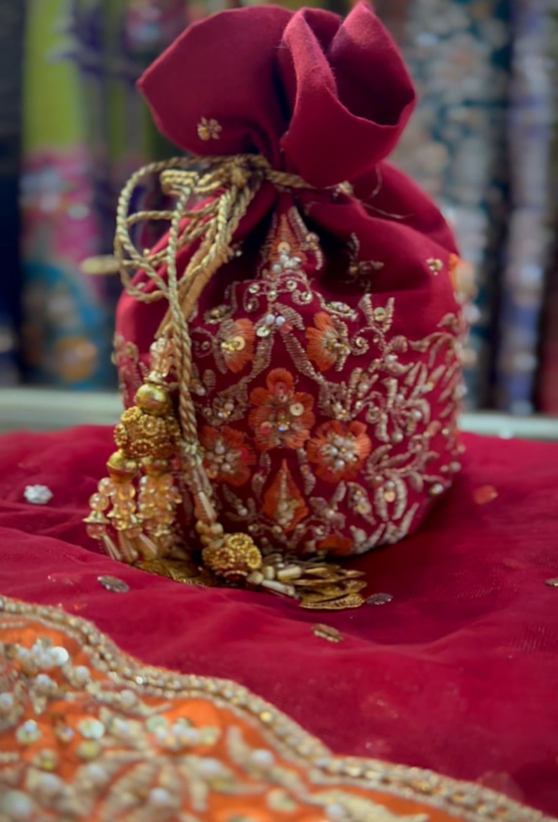 Reddish Mehroon Embroidered Silk Lehenga Choli (3-Piece) - Image 6