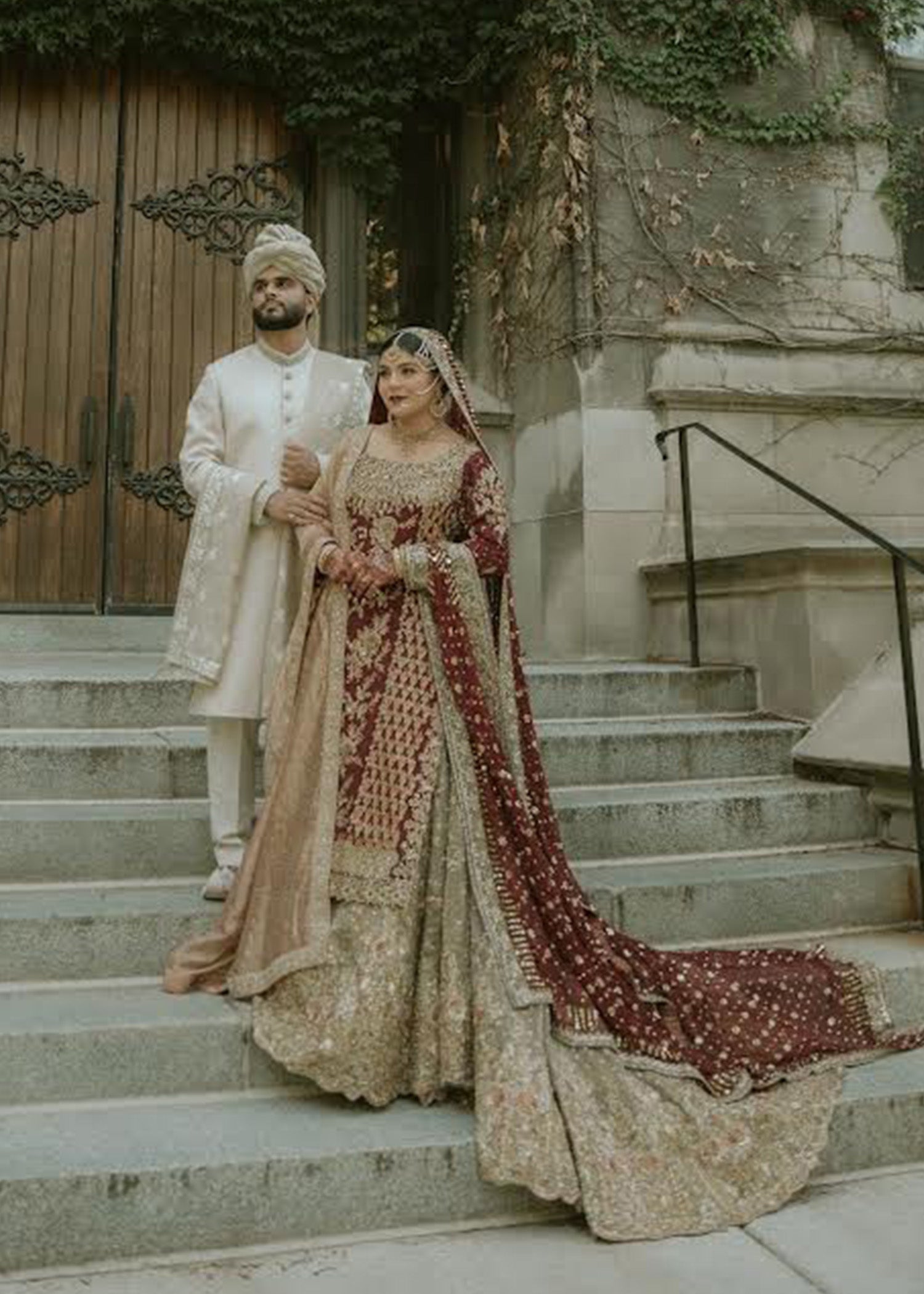 Deep Maroon Gold Embroidered Silk Bridal Lehenga (3-Piece) - Image 3