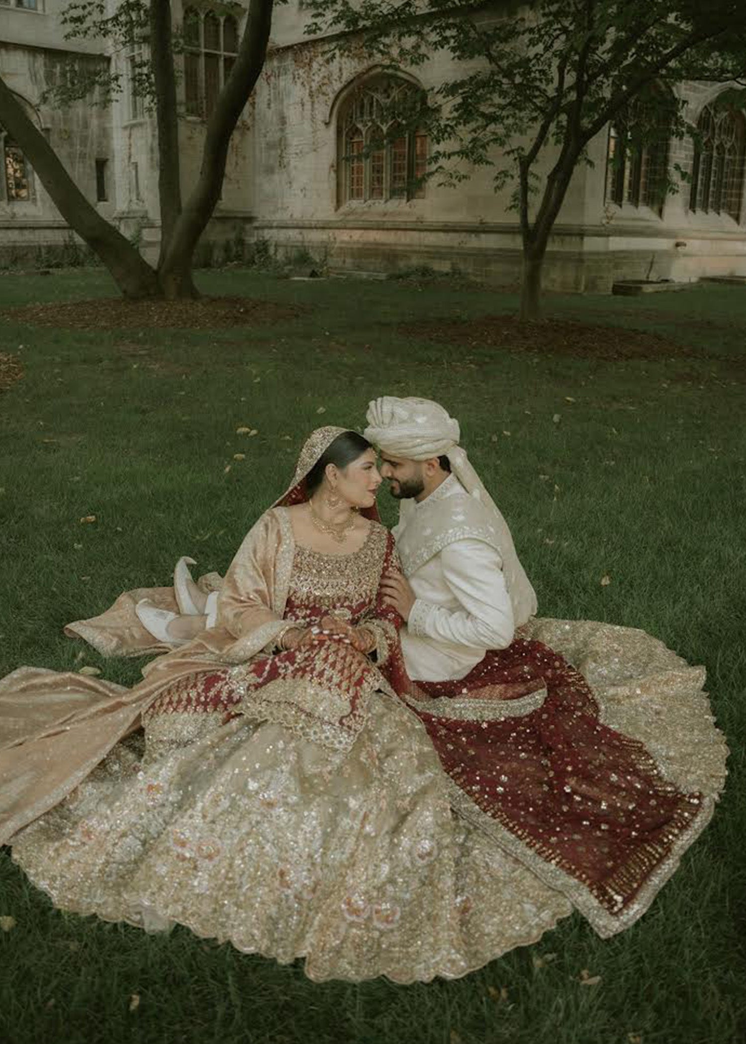 Deep Maroon Gold Embroidered Silk Bridal Lehenga (3-Piece) - Image 5