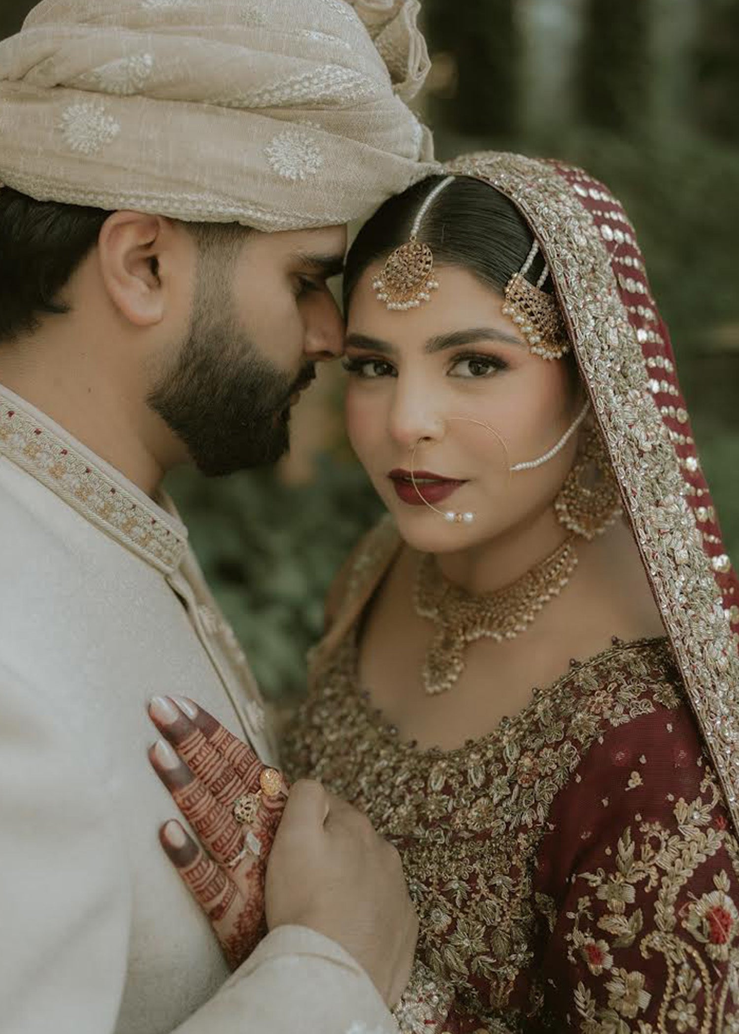 Deep Maroon Gold Embroidered Silk Bridal Lehenga (3-Piece) - Image 6