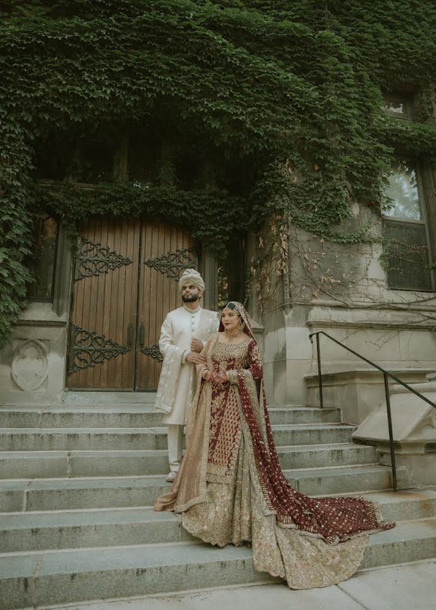 Deep Maroon Gold Embroidered Silk Bridal Lehenga (3-Piece) - Image 8