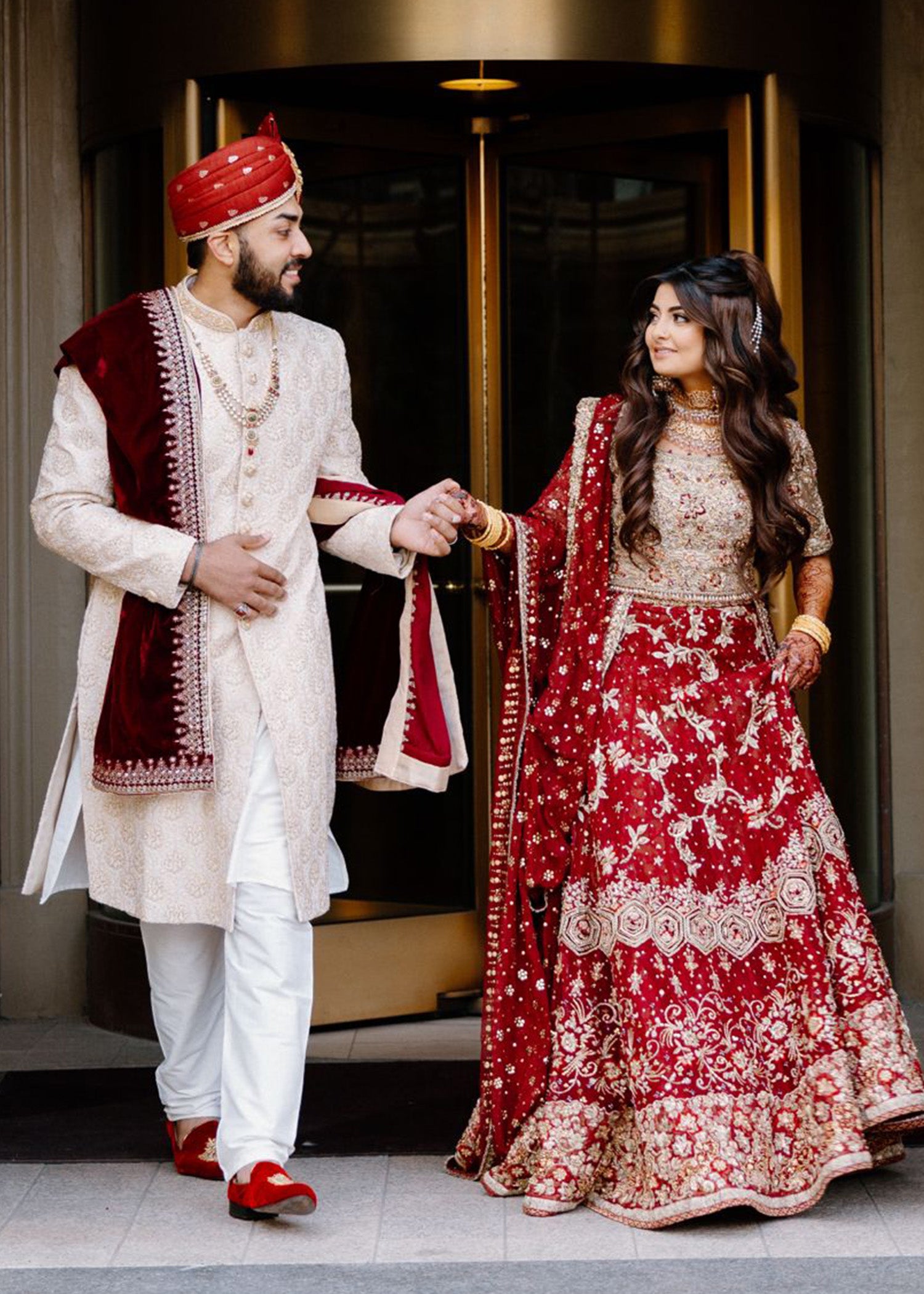 Pakistani Deep Maroon Embroidered Silk Bridal Lehenga (3-Piece) - Image 2