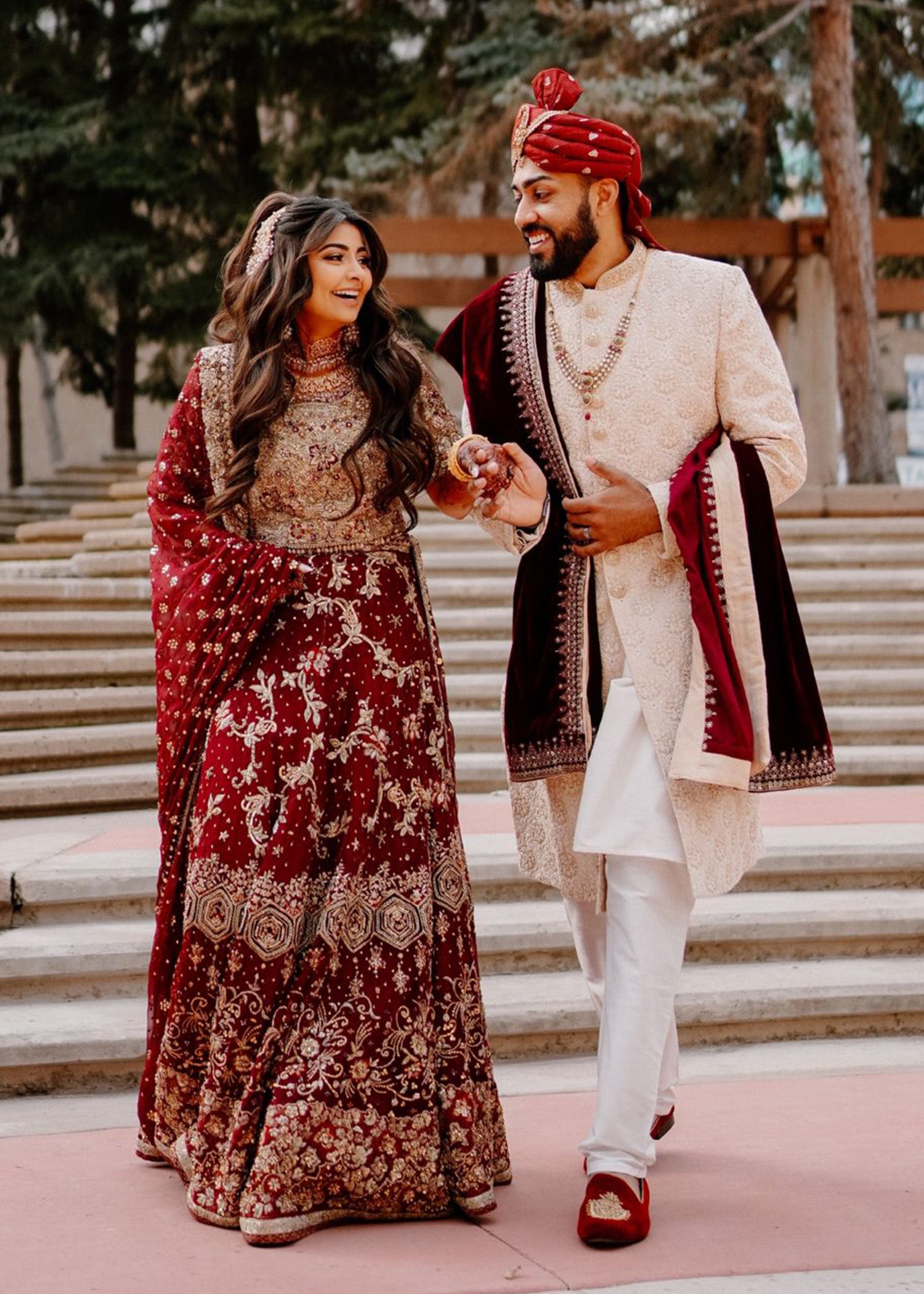 Pakistani Deep Maroon Embroidered Silk Bridal Lehenga (3-Piece) - Image 4