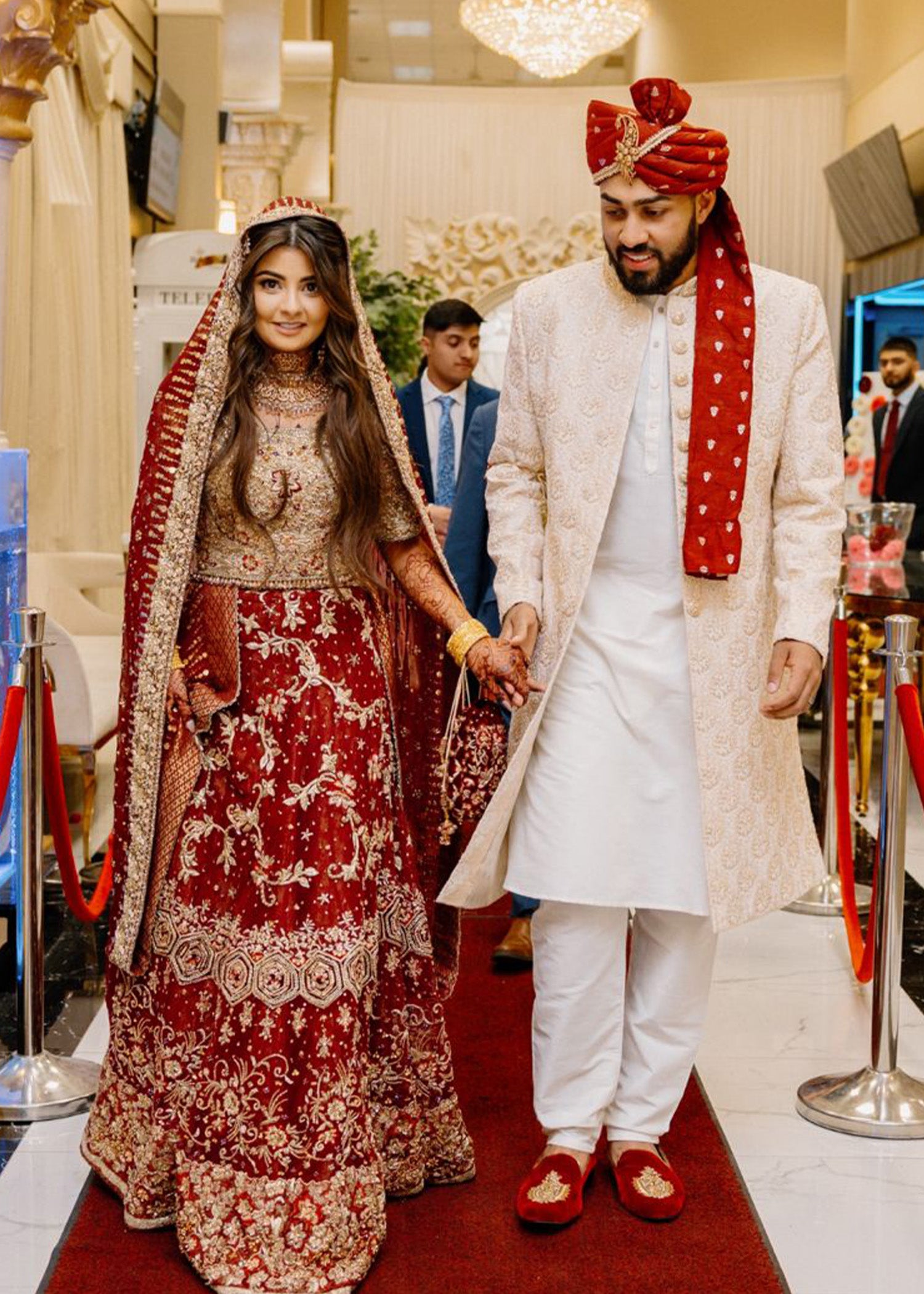 Pakistani Deep Maroon Embroidered Silk Bridal Lehenga (3-Piece) - Image 6