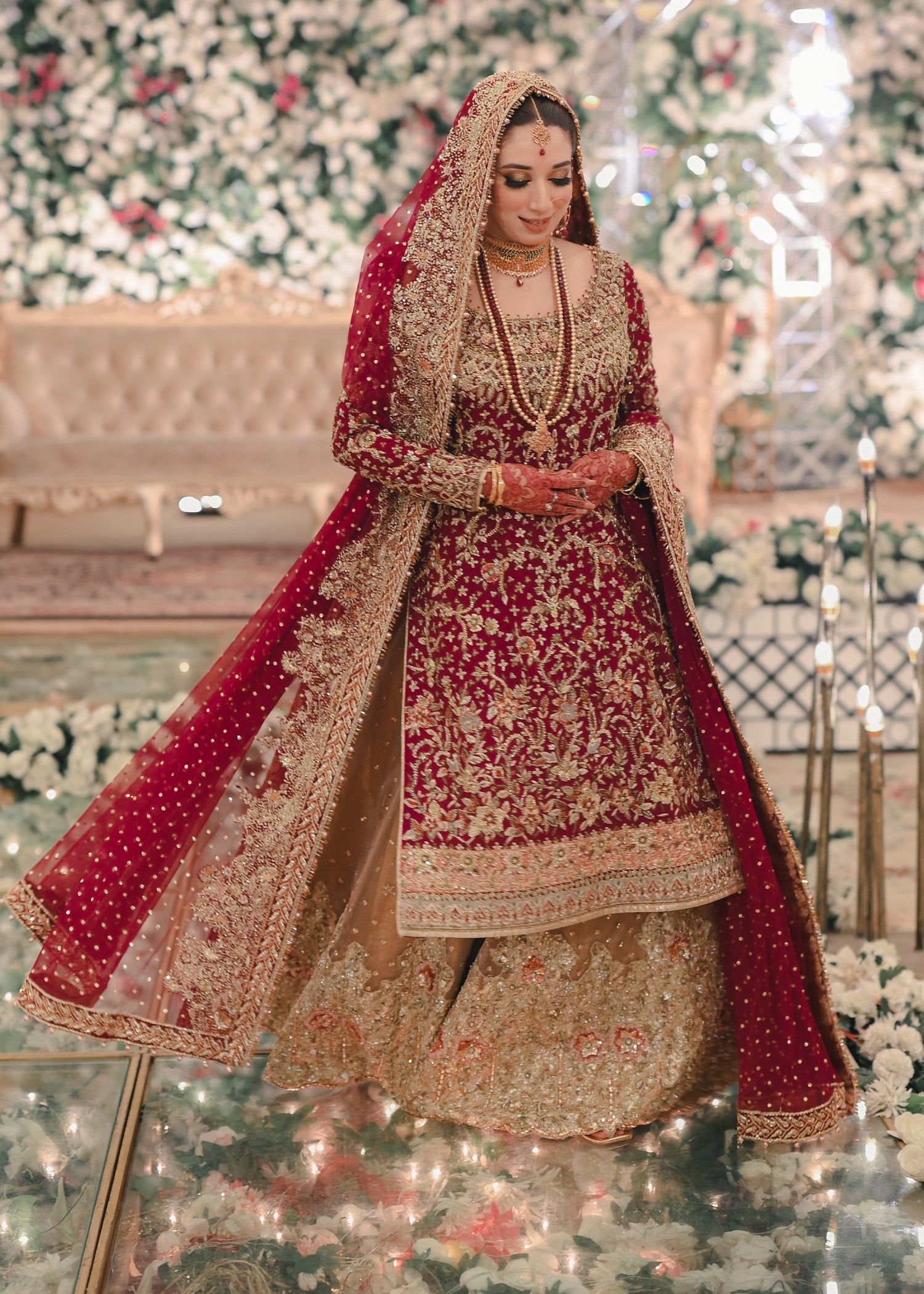 Deep Maroon Zardozi Silk Bridal Lehenga (3-Piece) - Image 1