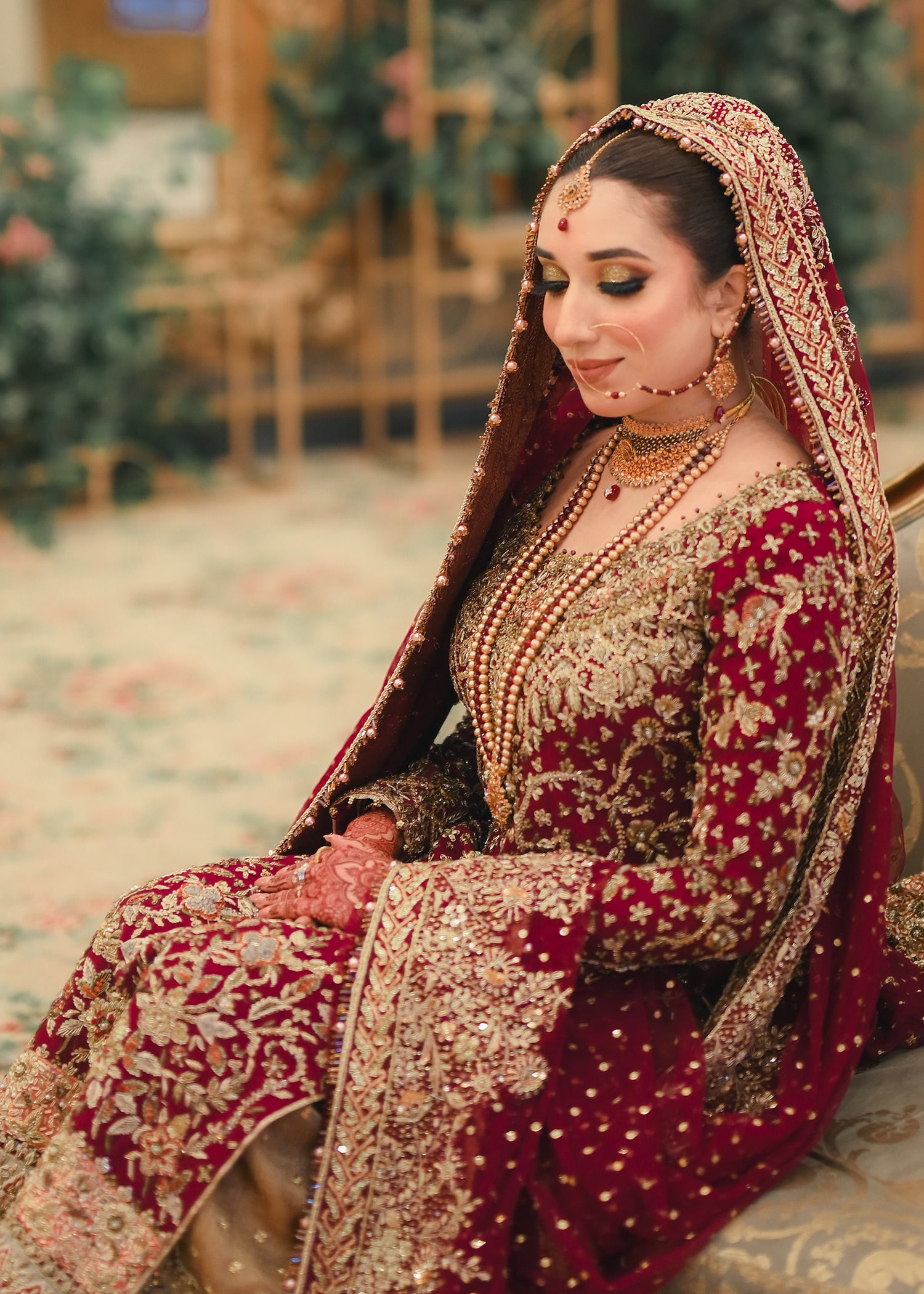 Deep Maroon Zardozi Silk Bridal Lehenga (3-Piece) - Image 2