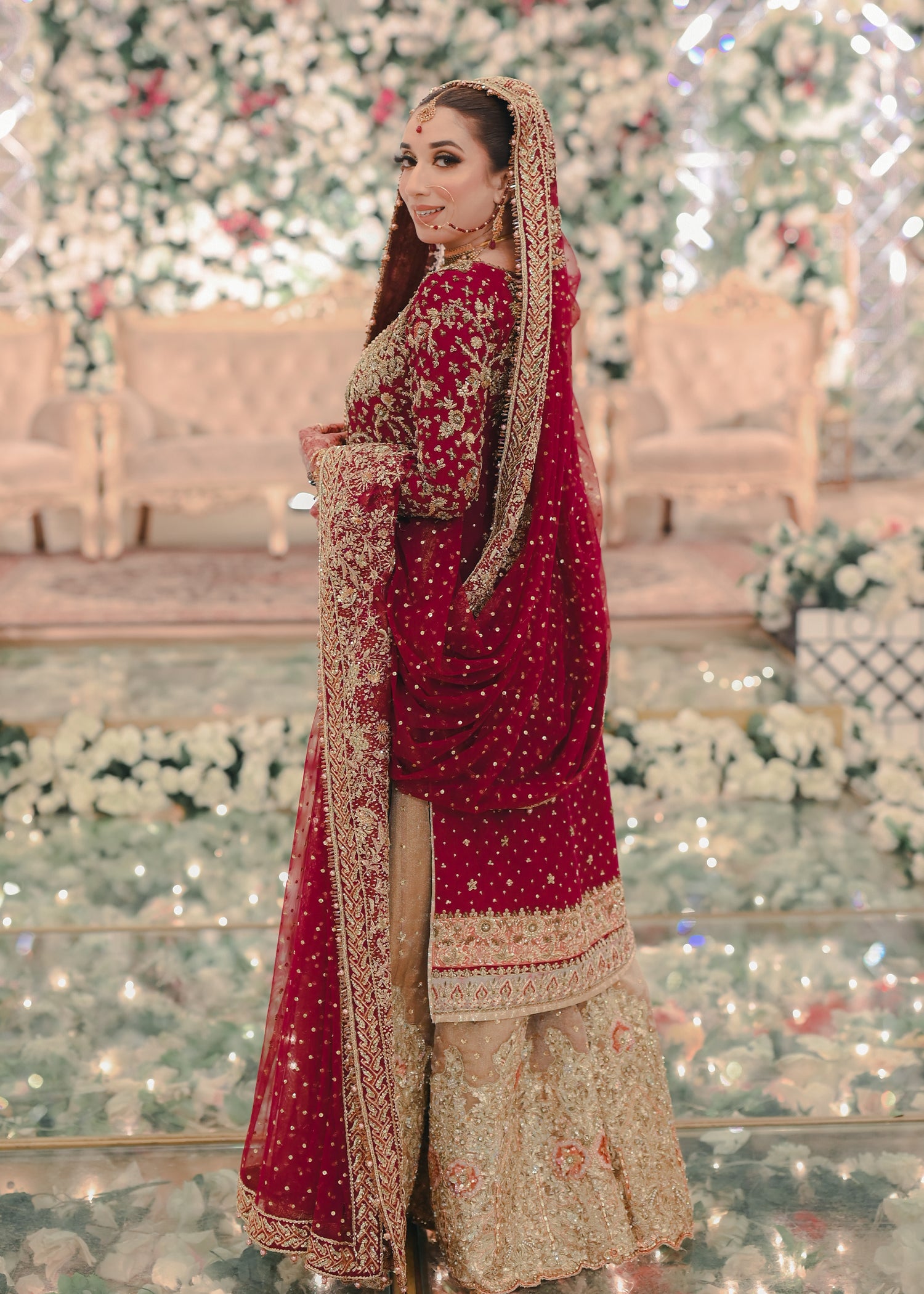 Deep Maroon Zardozi Silk Bridal Lehenga (3-Piece) - Image 3