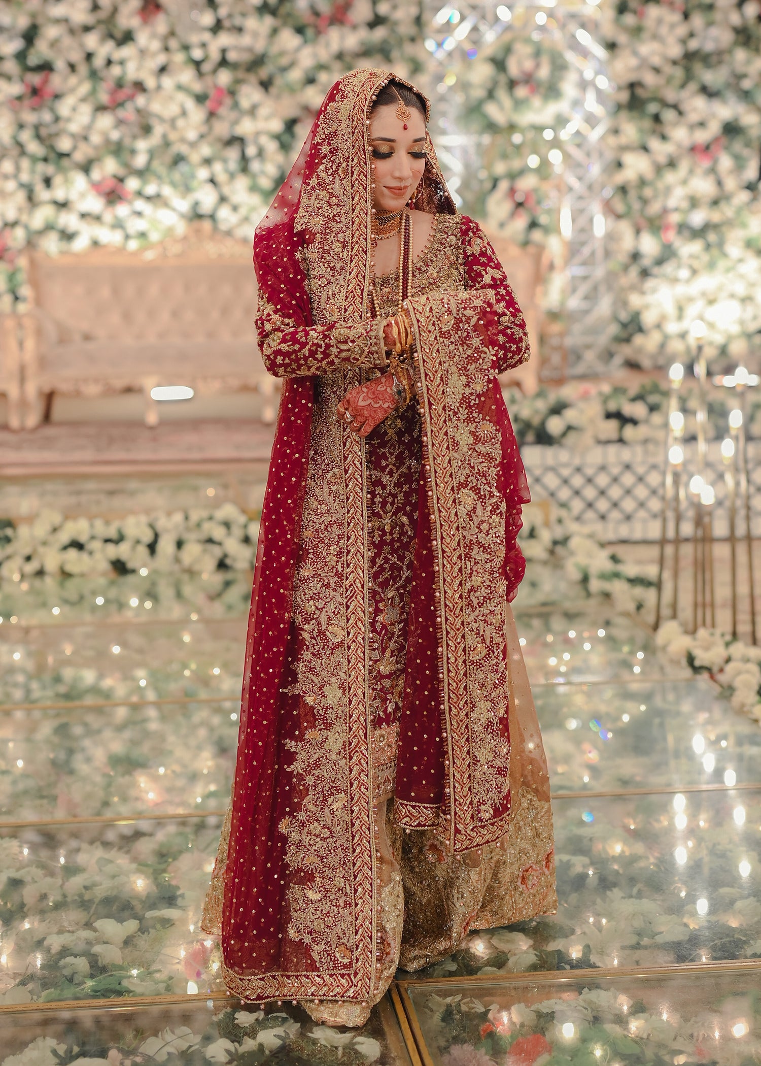 Deep Maroon Zardozi Silk Bridal Lehenga (3-Piece) - Image 4