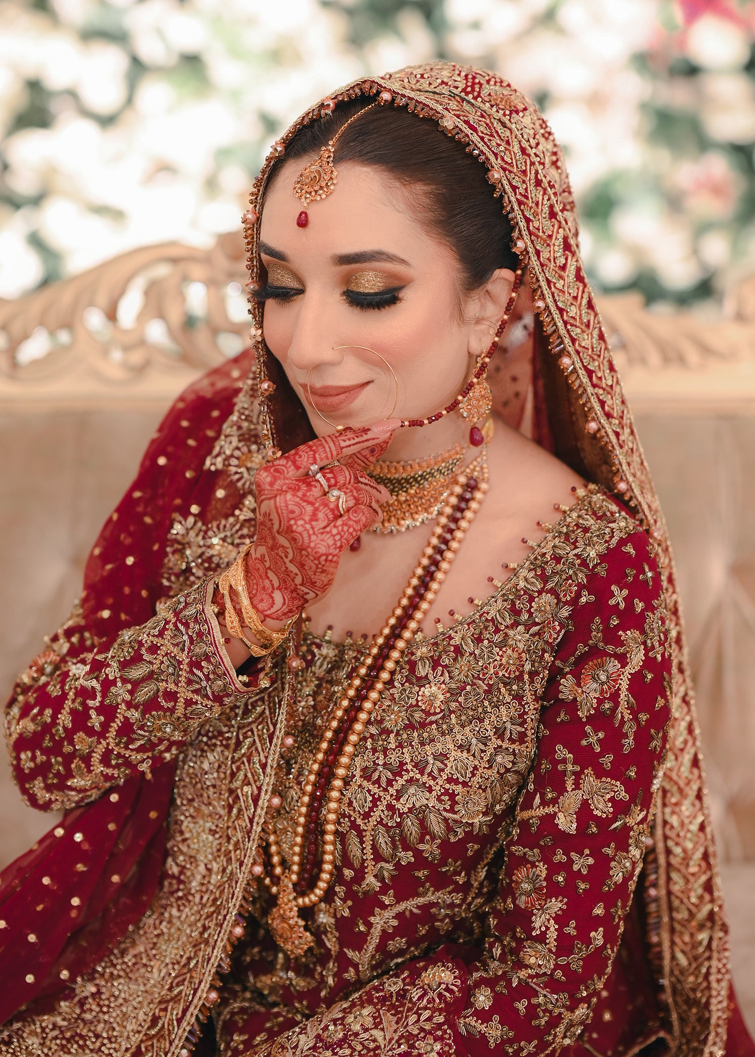 Deep Maroon Zardozi Silk Bridal Lehenga (3-Piece) - Image 5