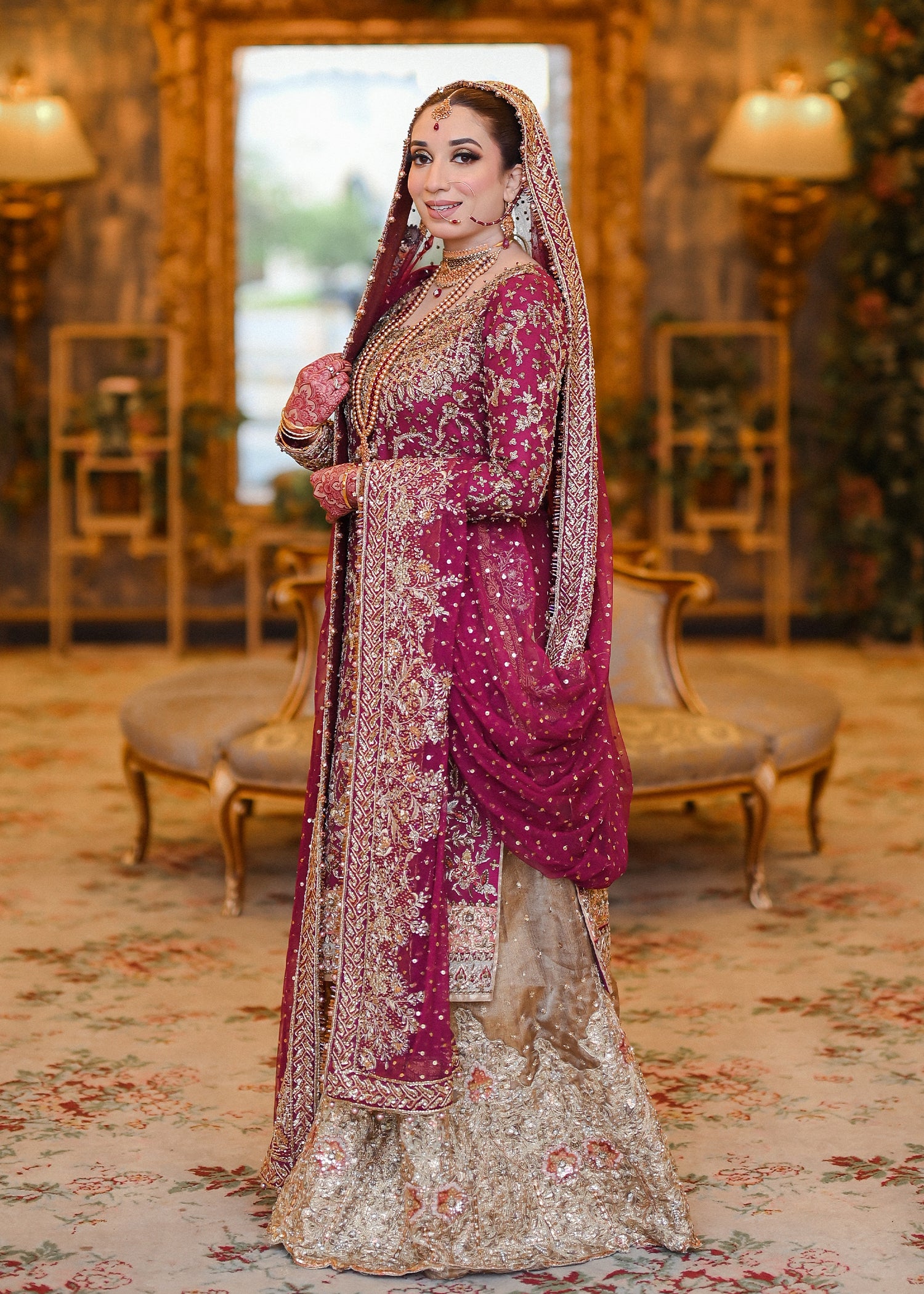 Deep Maroon Zardozi Silk Bridal Lehenga (3-Piece) - Image 6