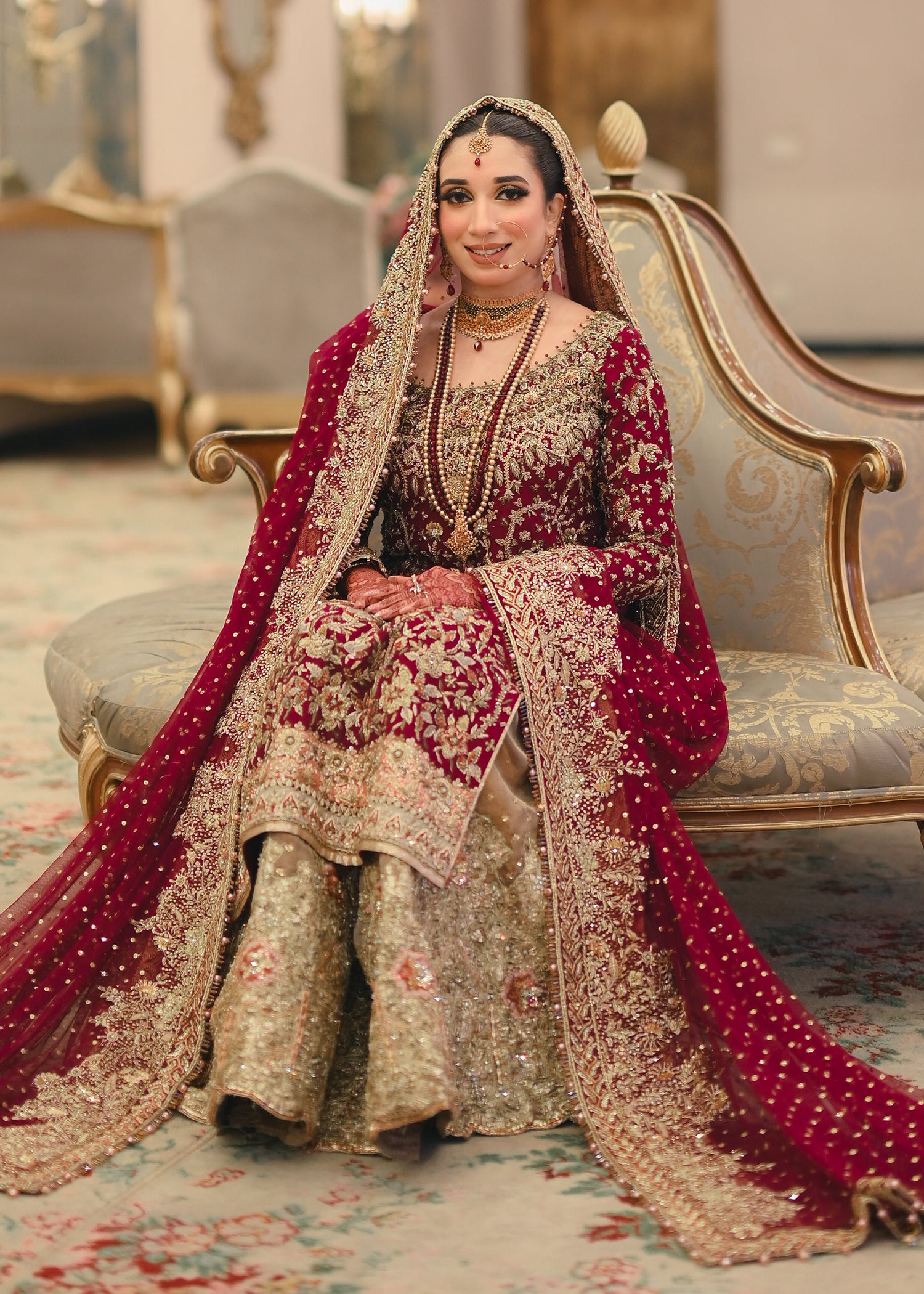 Deep Maroon Zardozi Silk Bridal Lehenga (3-Piece) - Image 7