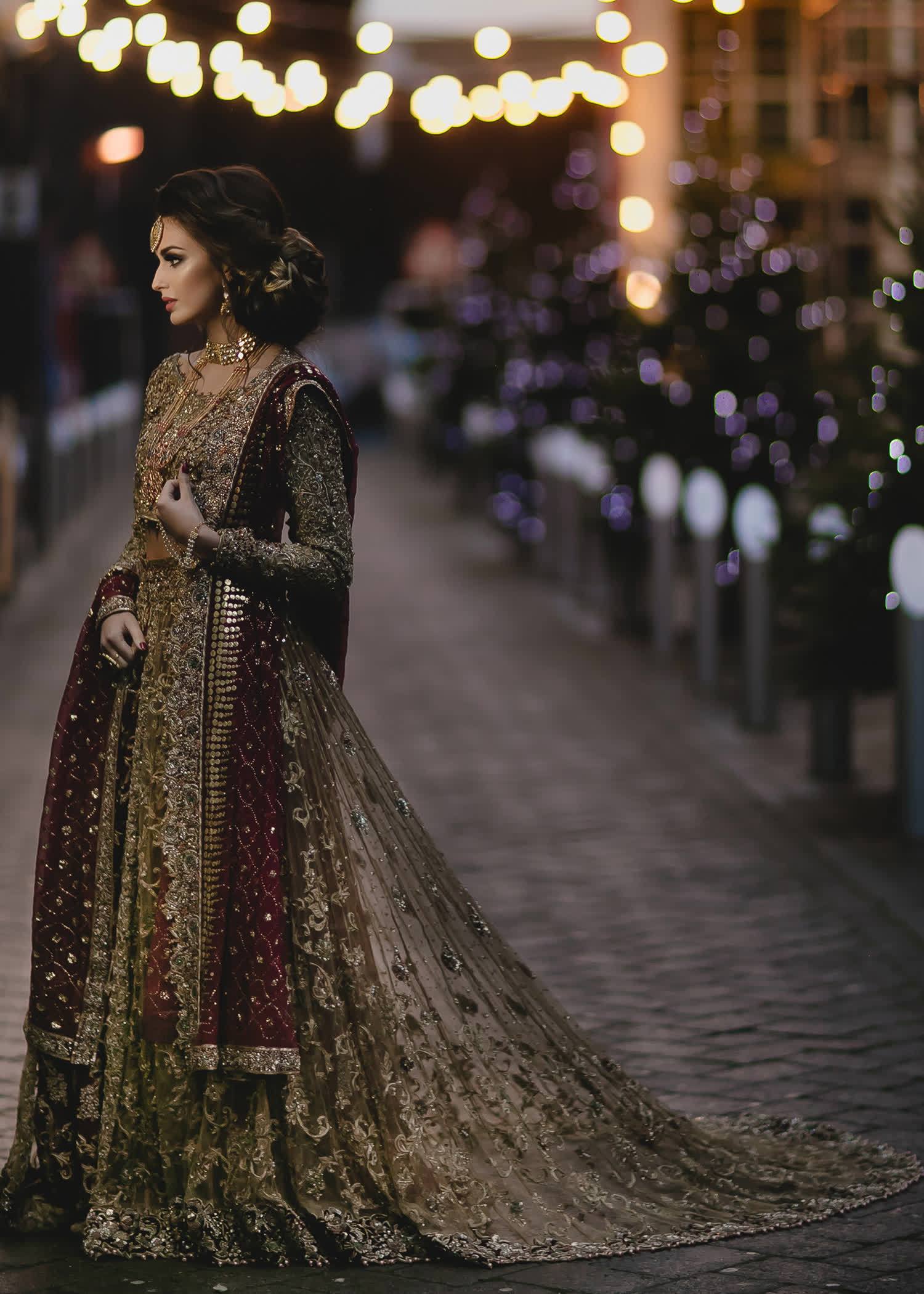 Pakistani Deep Maroon Zardozi Net Silk Bridal Lehenga (3-Piece) - Image 1