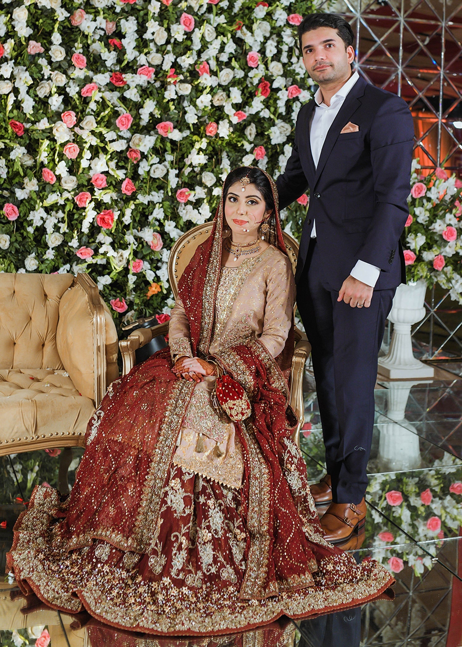 Pakistani Deep Maroon Zardozi Silk Bridal Lehenga (3-Piece) - Image 2