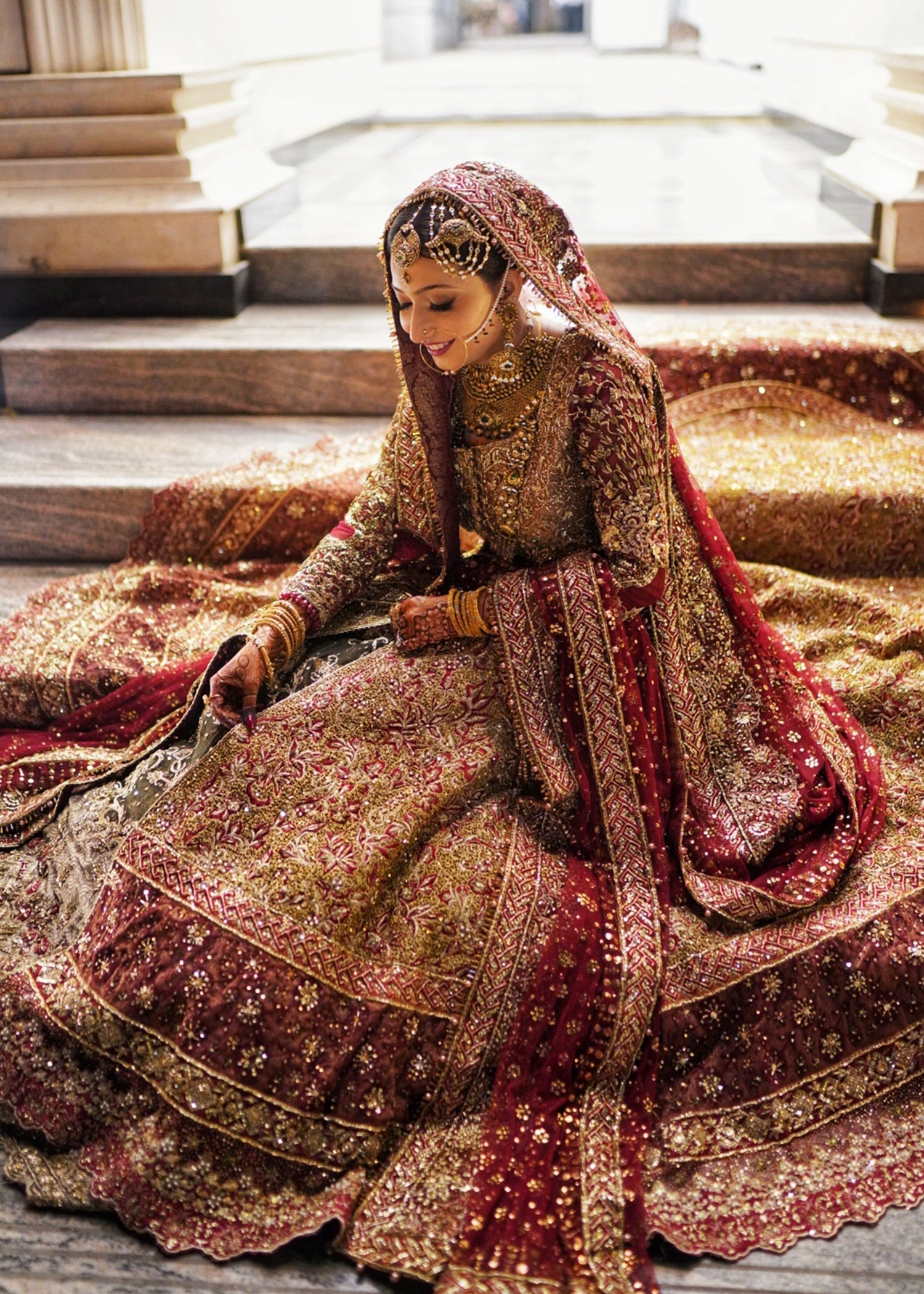 Deep Maroon Zardozi Silk Bridal Lehenga (3-Piece) - Image 2