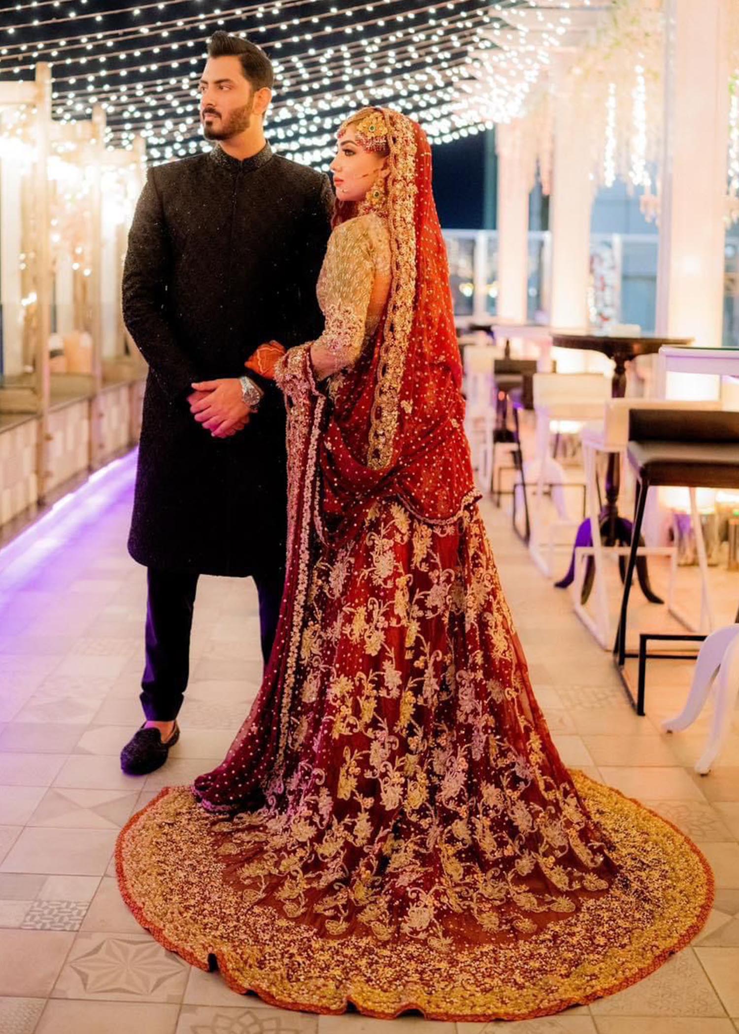 Deep Maroon Gold Embroidered Bridal Lehenga (3-Piece) - Image 5