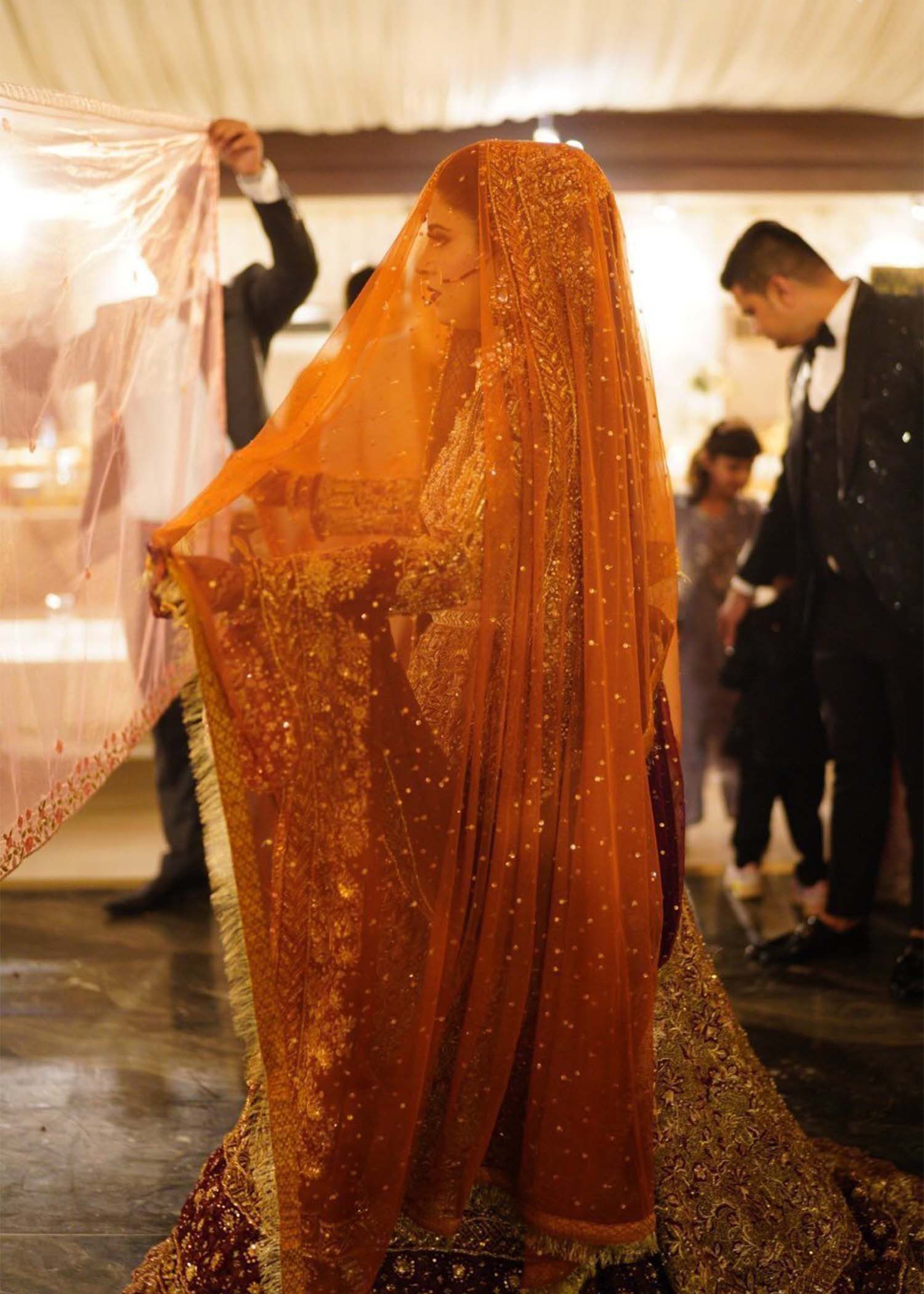 Pakistani Deep Maroon Zardozi Silk Bridal Lehenga (3-Piece) - Image 8