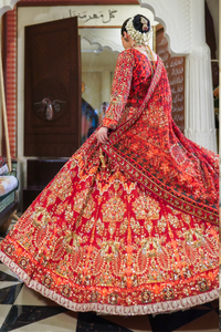 Pakistani Maroon Zardozi Silk Bridal Lehenga Choli (3-Piece) - Image 3
