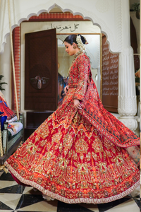 Pakistani Maroon Zardozi Silk Bridal Lehenga Choli (3-Piece) - Image 4