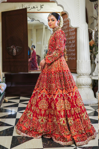 Pakistani Maroon Zardozi Silk Bridal Lehenga Choli (3-Piece) - Image 5