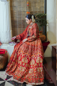 Pakistani Maroon Zardozi Silk Bridal Lehenga Choli (3-Piece) - Image 6