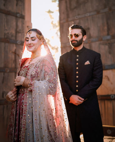 Pakistani Deep Maroon Embroidered Silk Bridal Lehenga (3-Piece) - Image 4