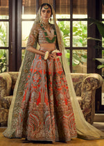 Pakistani Rust Embroidered Silk Bridal Lehenga (3-Piece) - Image 2