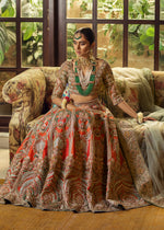 Pakistani Rust Embroidered Silk Bridal Lehenga (3-Piece) - Image 3