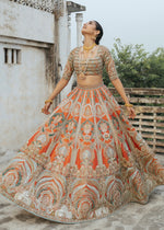 Pakistani Rust Embroidered Silk Bridal Lehenga (3-Piece) - Image 4