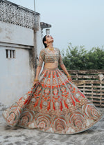 Pakistani Rust Embroidered Silk Bridal Lehenga (3-Piece) - Image 5