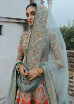 Pakistani Rust Embroidered Silk Bridal Lehenga (3-Piece) - Image 7