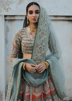 Pakistani Rust Embroidered Silk Bridal Lehenga (3-Piece) - Image 8