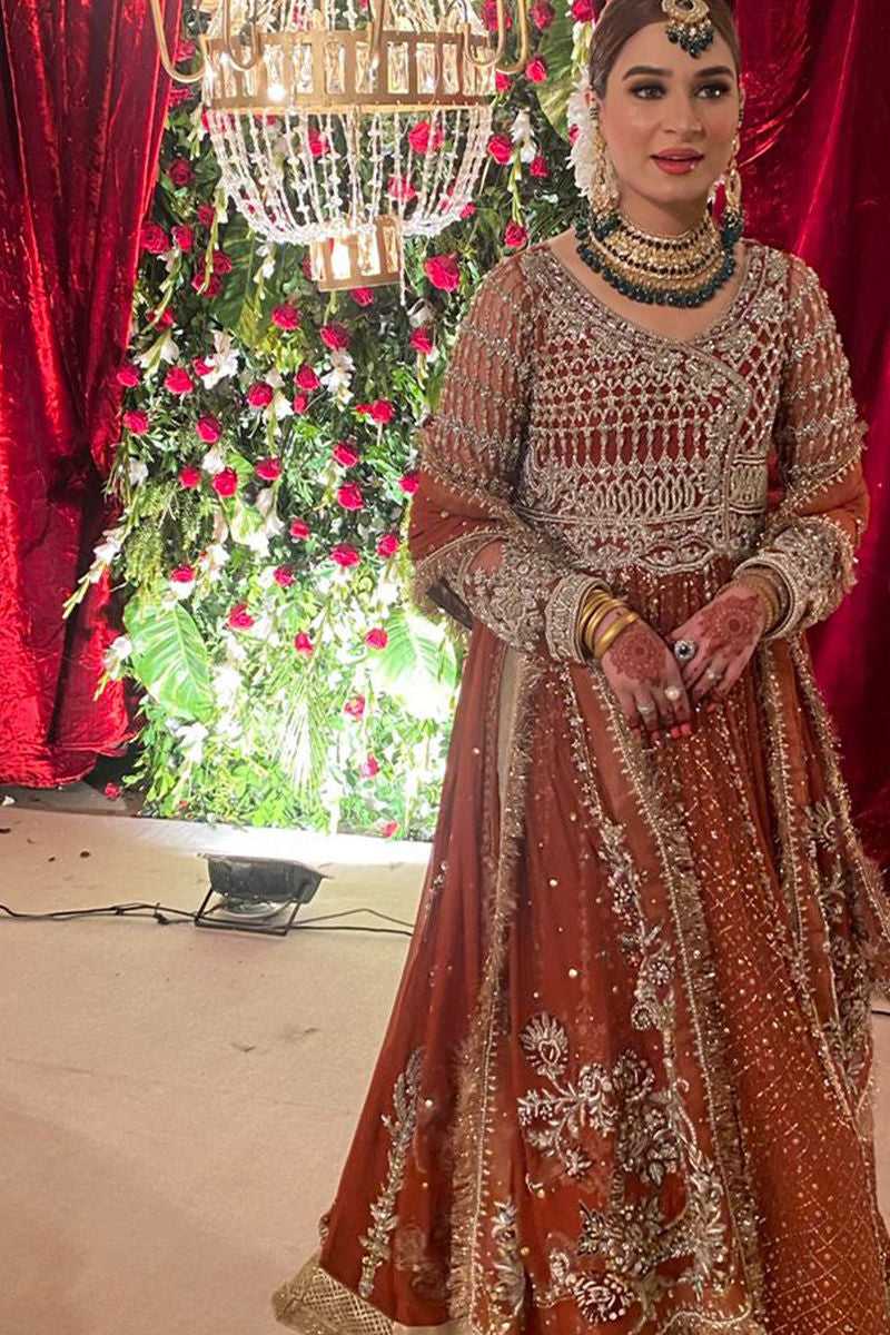 Rust Embellished Silk Bridal Lehenga (3-Piece) - Image 1