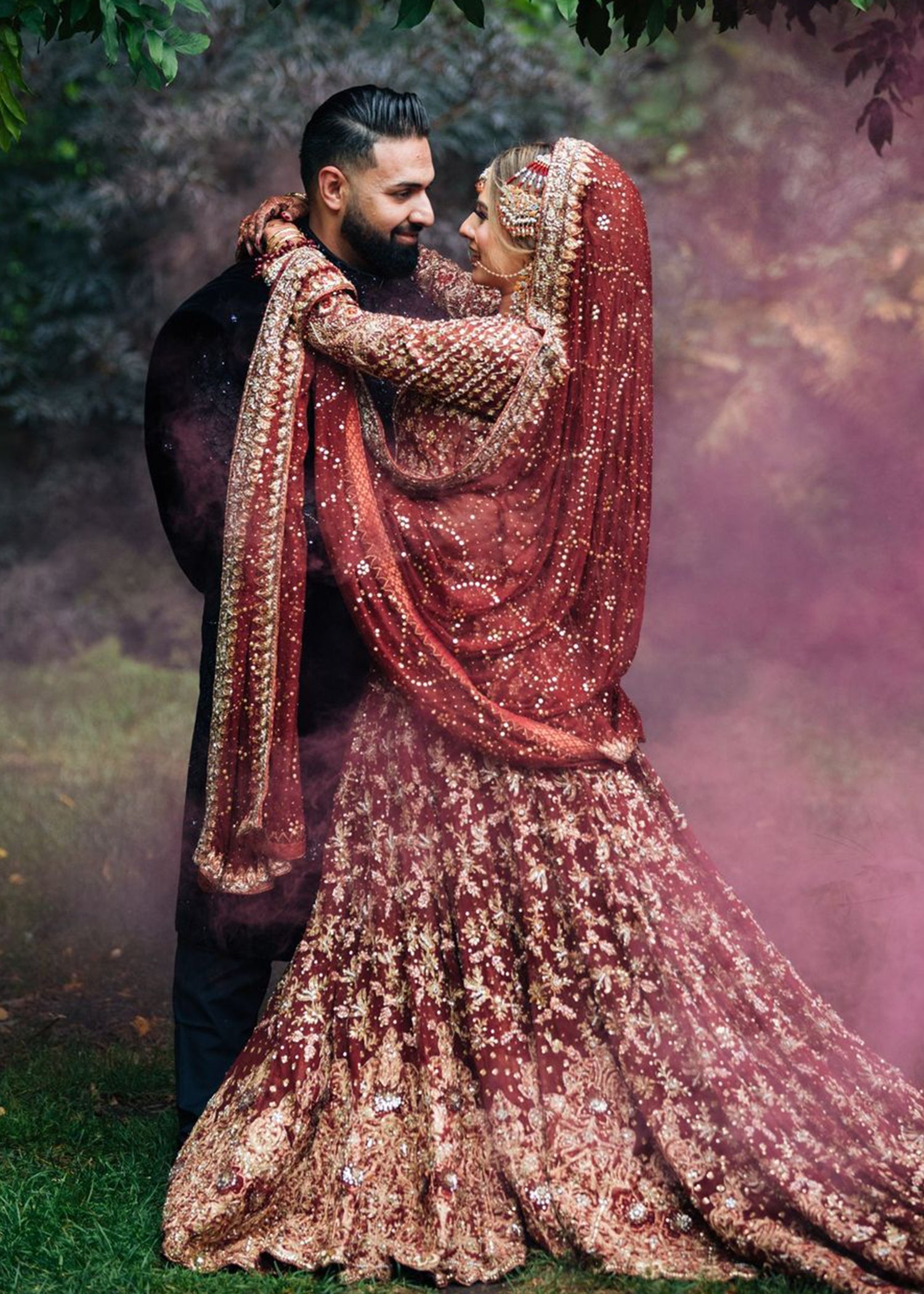 Deep Maroon Zardozi Silk Bridal Lehenga (3-Piece) - Image 2