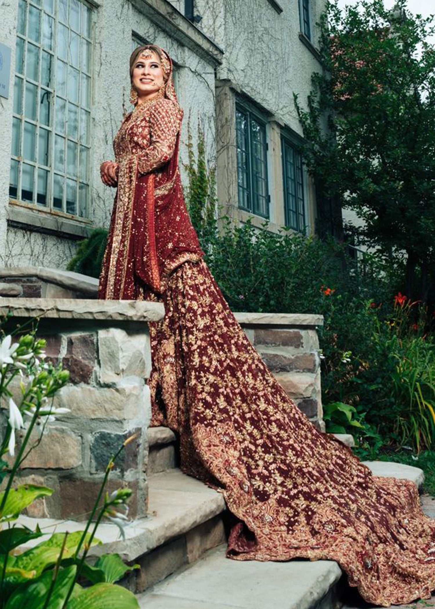 Deep Maroon Zardozi Silk Bridal Lehenga (3-Piece) - Image 3