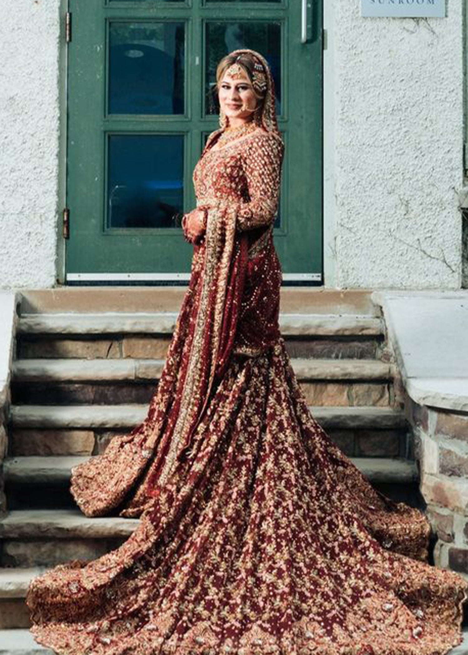 Deep Maroon Zardozi Silk Bridal Lehenga (3-Piece) - Image 4