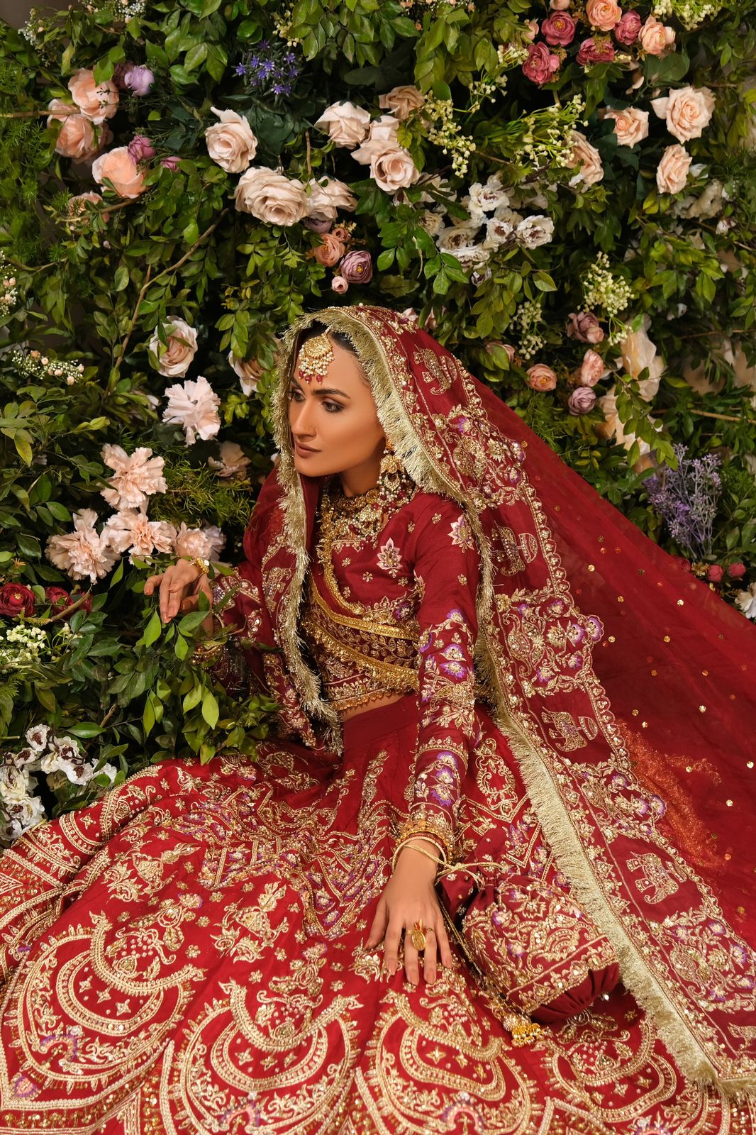 Pakistani Reddish Maroon Embroidered Silk Lehenga Choli (3-Piece) - Image 1