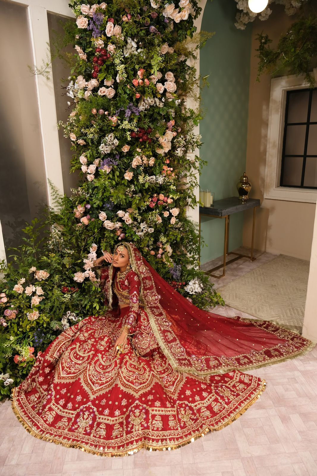 Pakistani Reddish Maroon Embroidered Silk Lehenga Choli (3-Piece) - Image 2