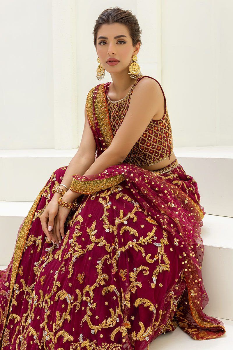 Maroon Embellished Soft Net Lehenga Choli (3-Piece) - Image 2