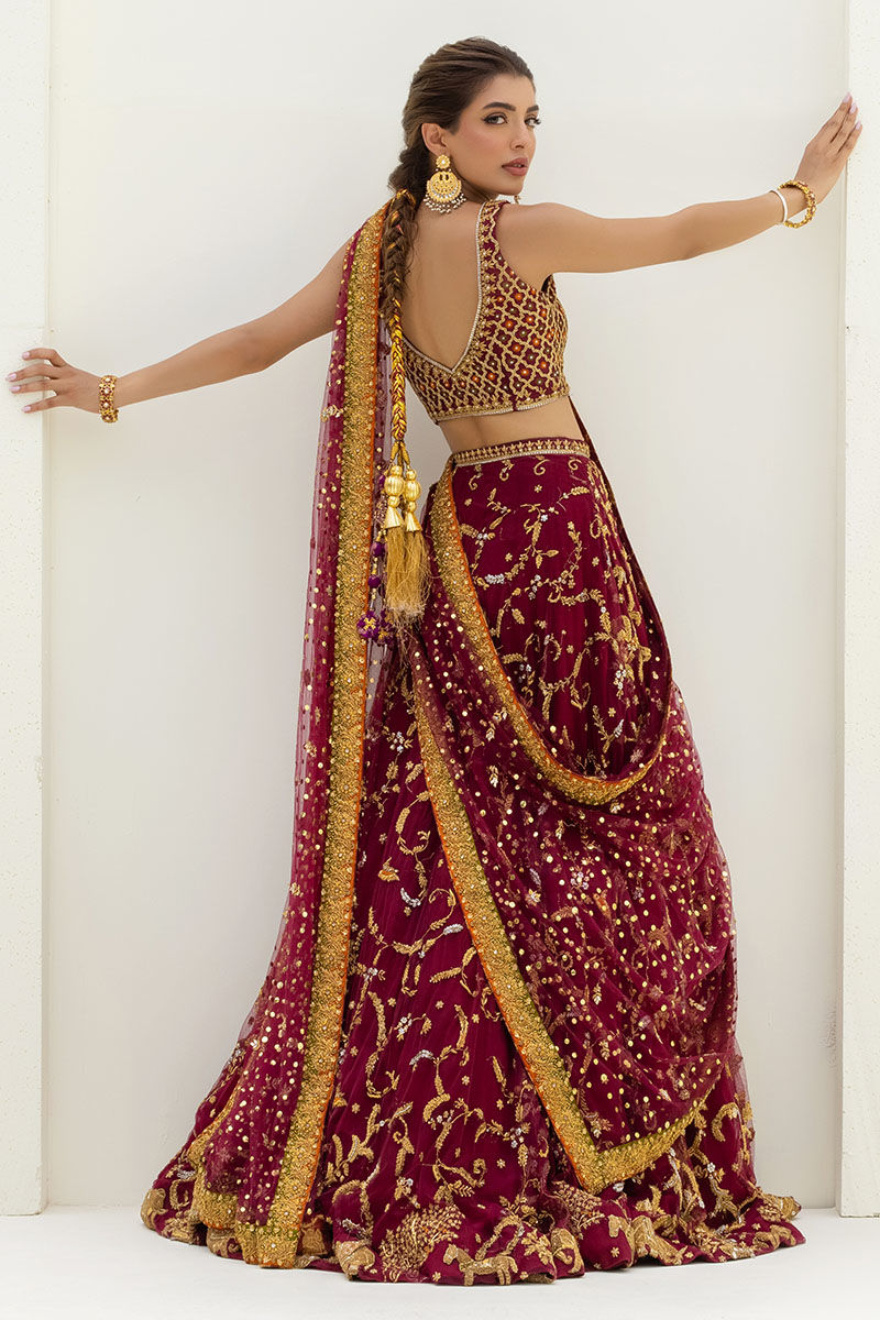 Maroon Embellished Soft Net Lehenga Choli (3-Piece) - Image 3