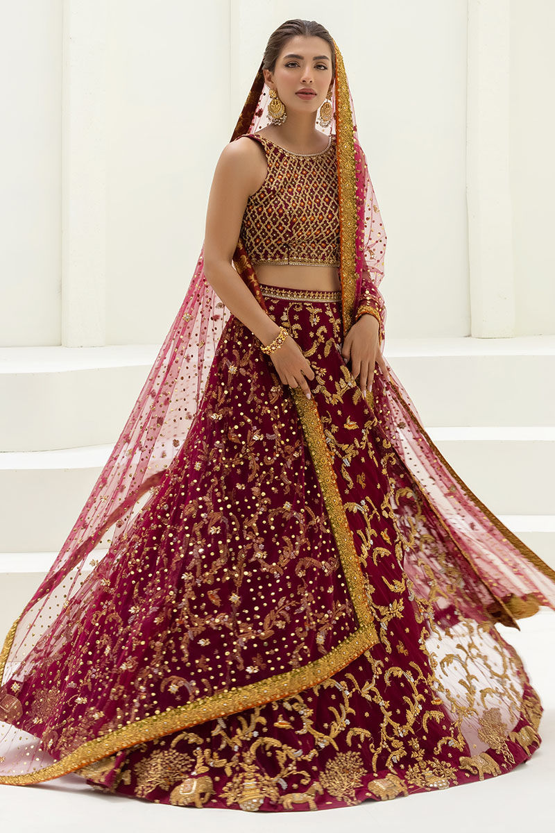 Maroon Embellished Soft Net Lehenga Choli (3-Piece) - Image 5