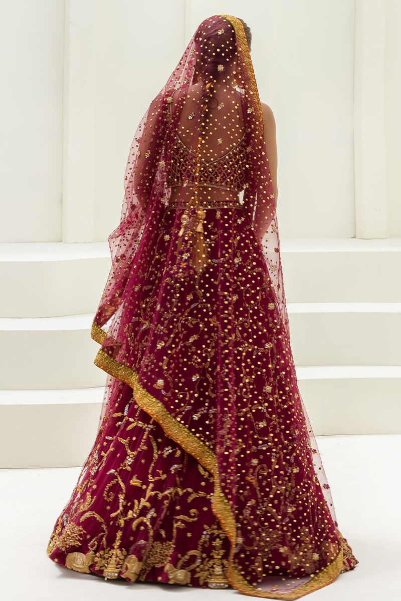 Maroon Embellished Soft Net Lehenga Choli (3-Piece) - Image 6