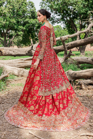 Pakistani Maroonish Red Embroidered Net & Velvet Bridal Lehenga (3-Piece) - Image 5