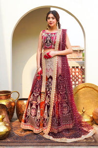 Pakistani Maroon Orange Embroidered Silk Velvet Lehenga Choli (3-Piece) - Image 2